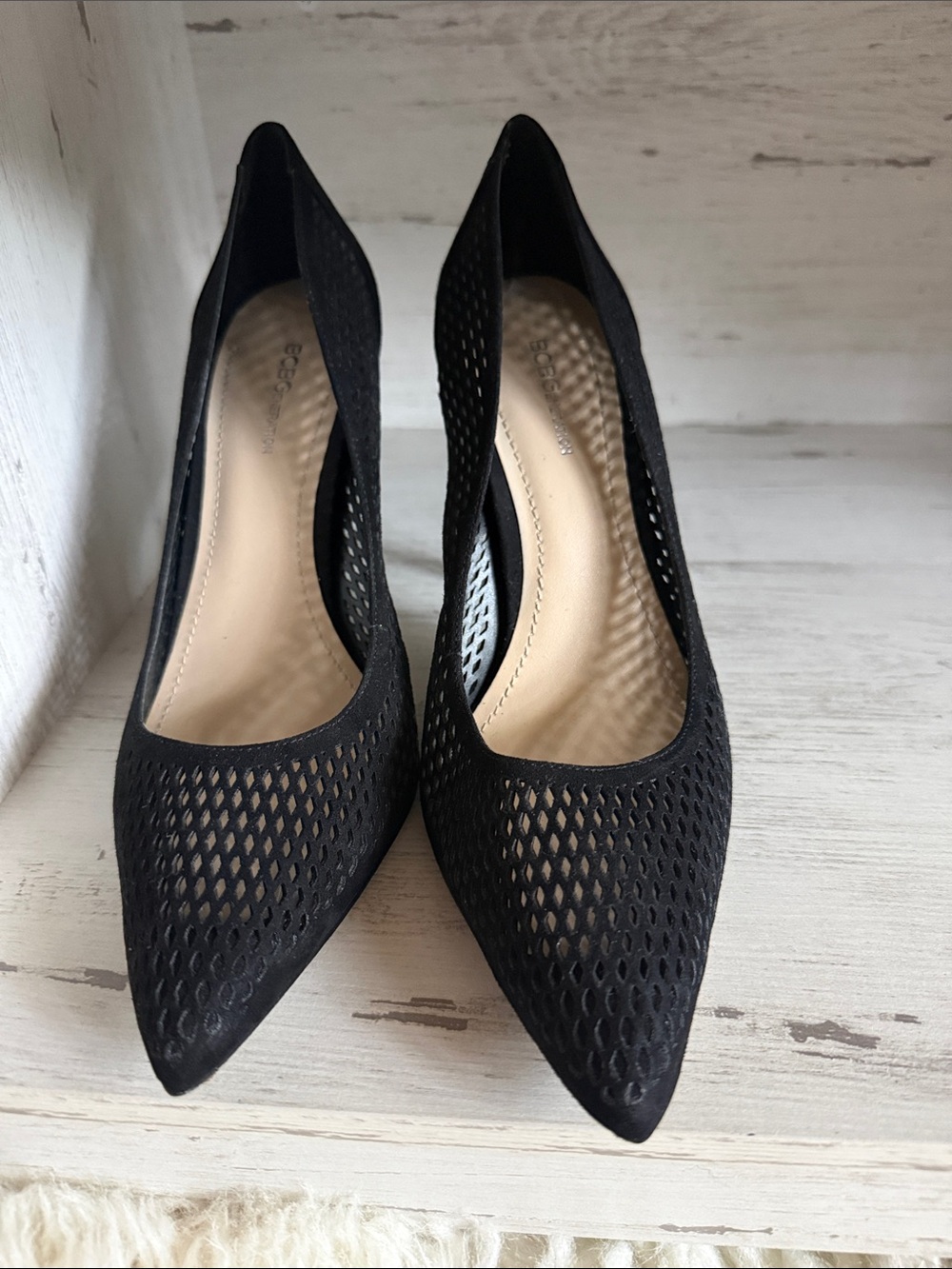 BCBGeneration Black Pointed Mesh Pumps